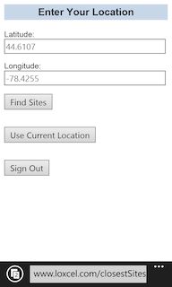 Enter location screen from sitefinder app