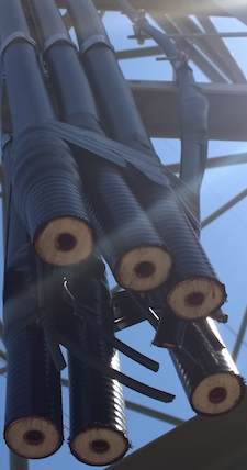 Cross-sectional close-up of cables on Telus site ON0458 on Transmission Tower