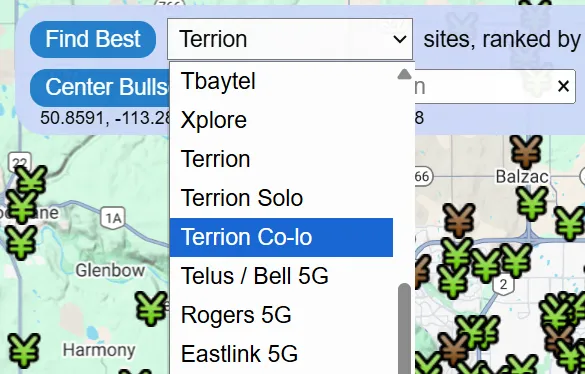 Map filters that show Terrion sites (both solo and co-lo).